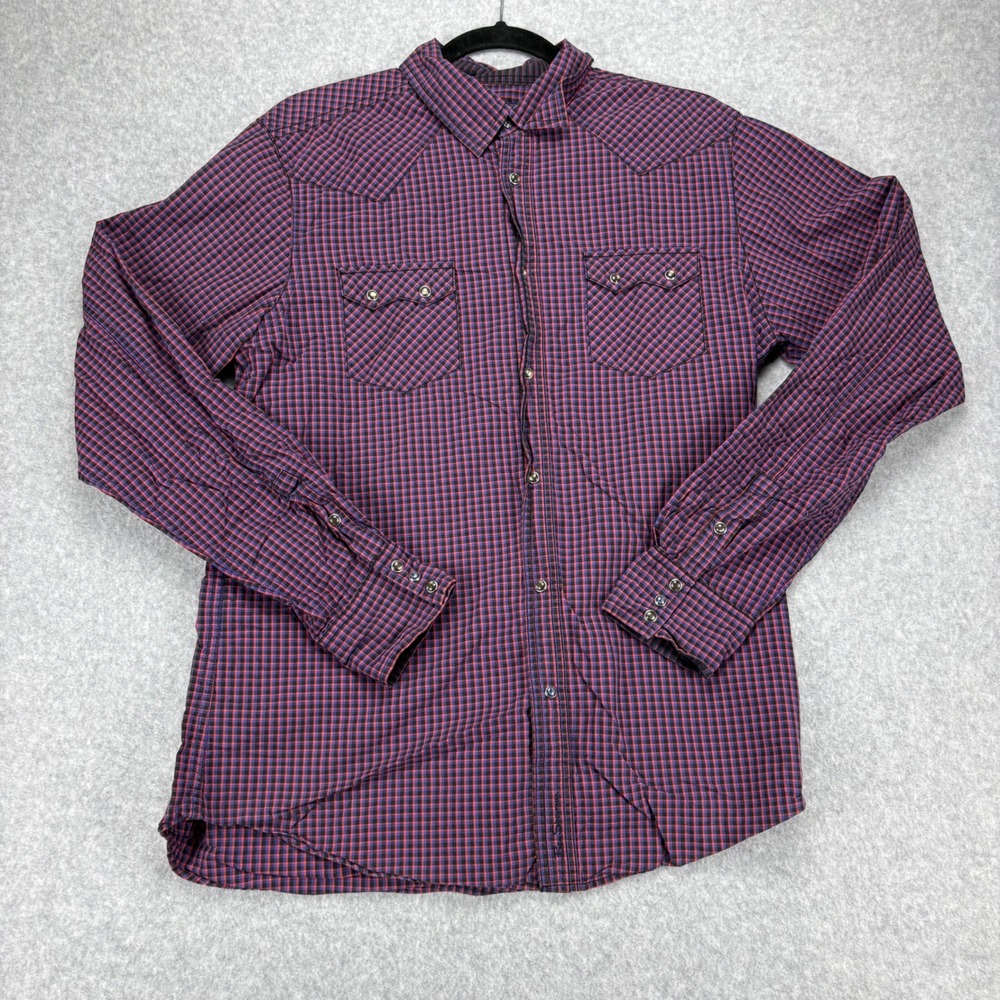 Ben Sherman Button Down Shirt Mens L Purple Plaid Western Snap Mod Streetwear